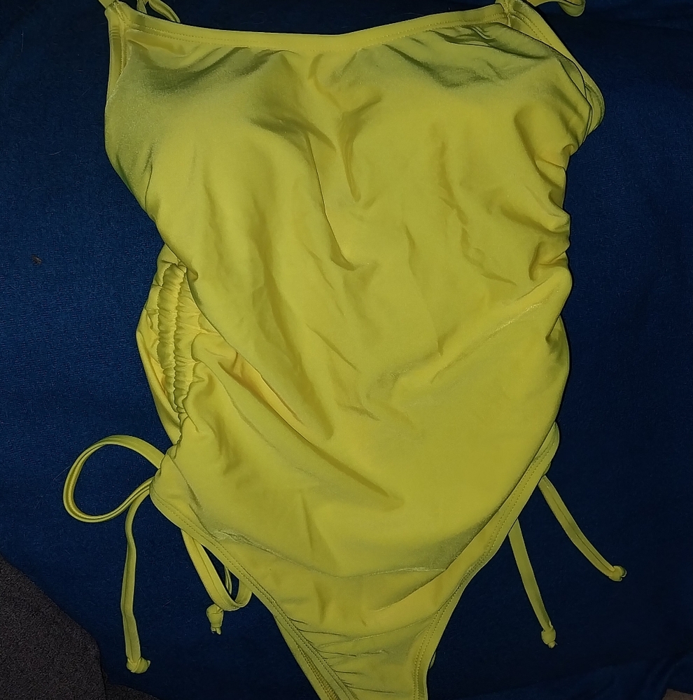 Yellow One-Piece Swimsuit with Adjustable Ruched Sides